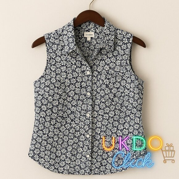 J.Crew Women’s Re-Imagined Sleeveless Floral Button-Up Top Size S | Navy Daisy P - Picture 7 of 13